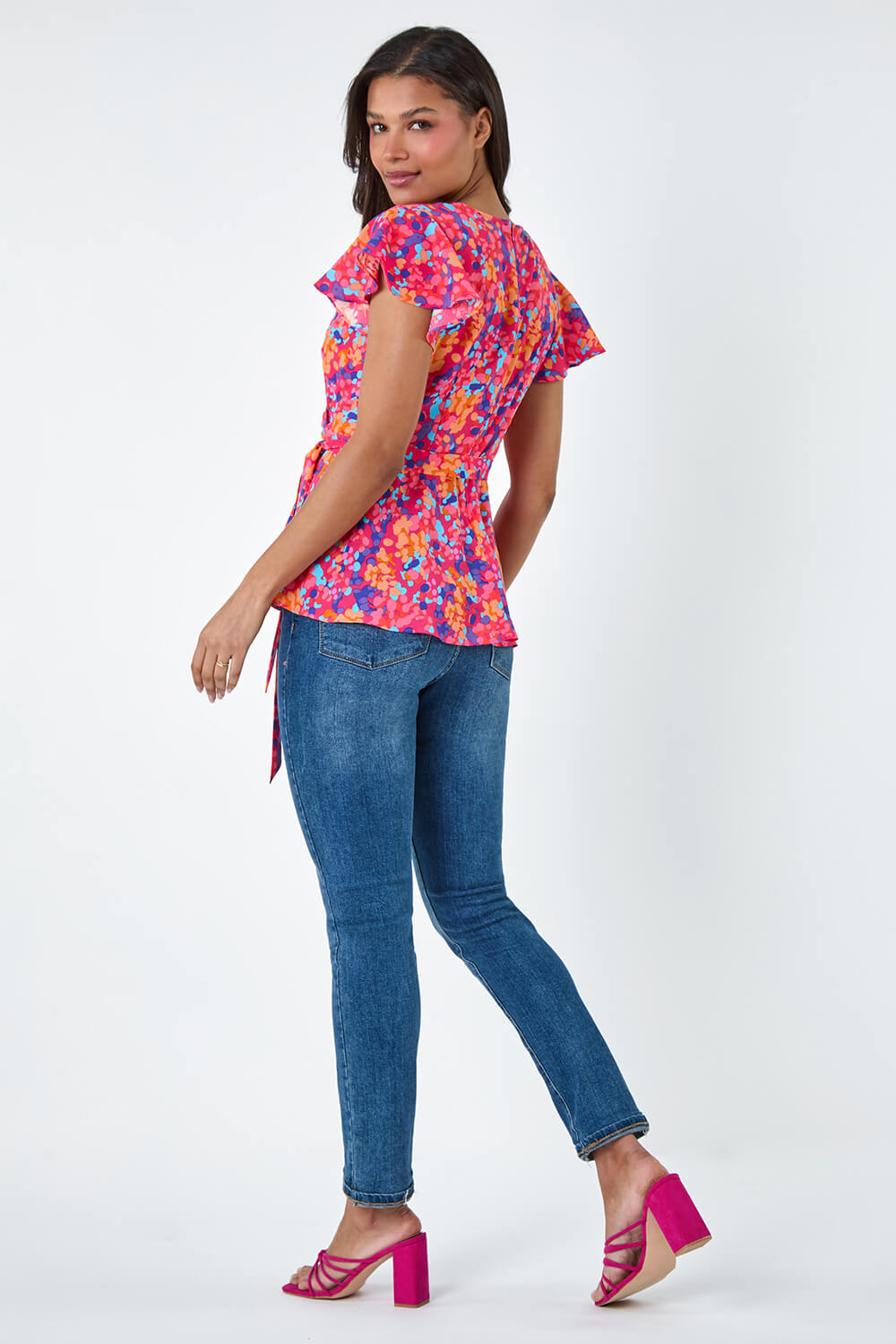 PINK Floral Print Frill Detail Top, Image 3 of 5