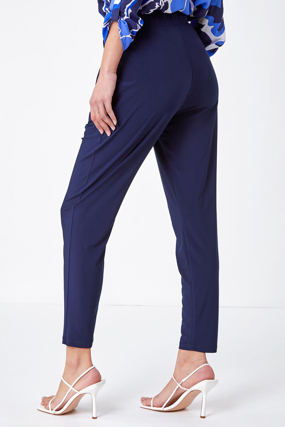 Navy  Jersey Stretch Harem Trousers, Image 3 of 6