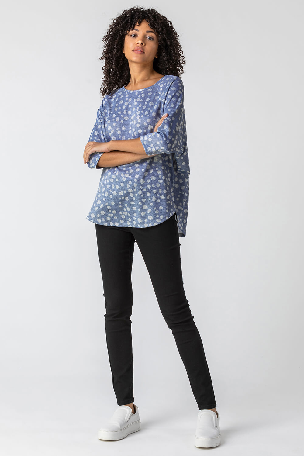 Blue Abstract Spot Print Jersey Top, Image 3 of 5