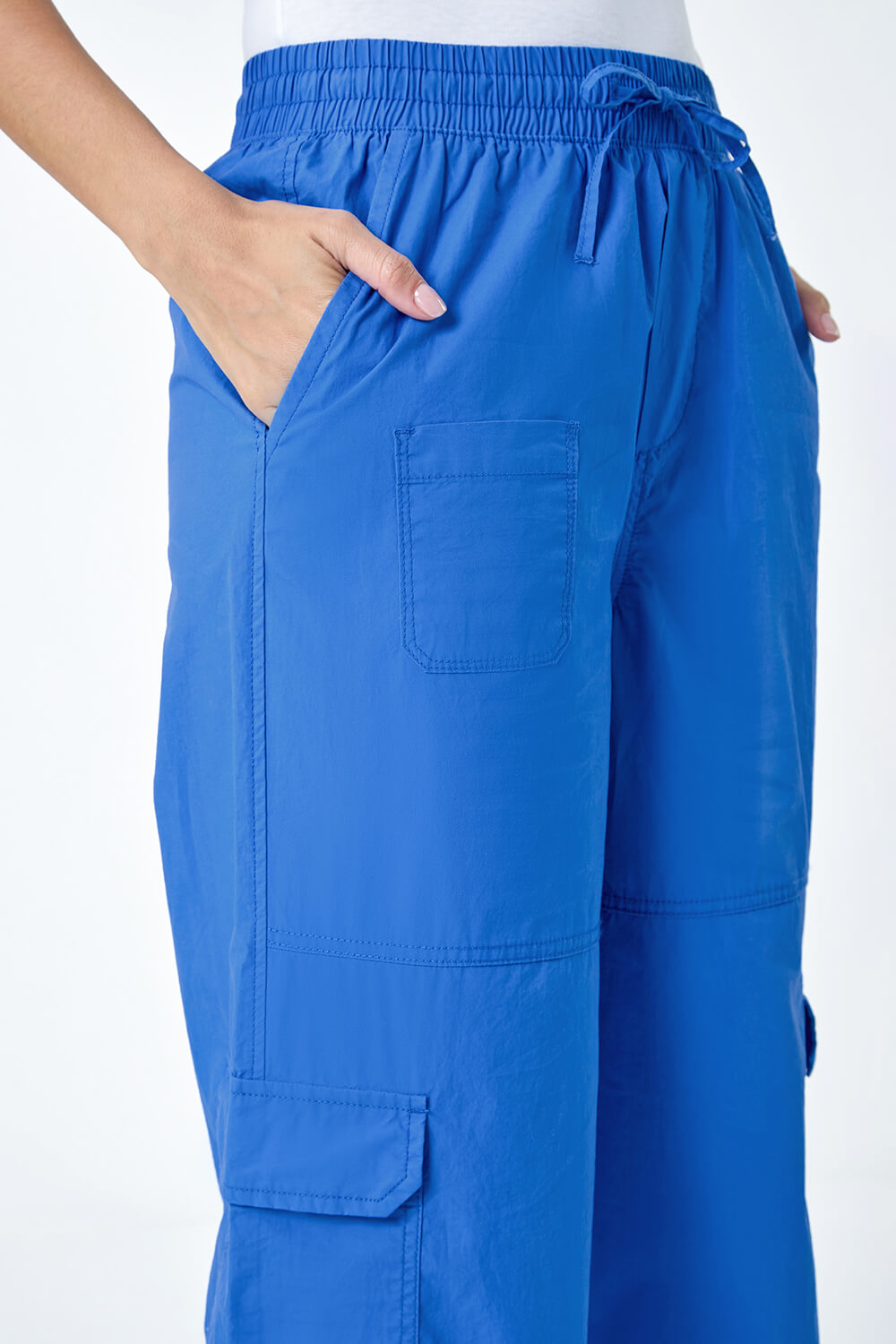 Royal Blue Cotton Wide Leg Cargo Trousers, Image 5 of 5