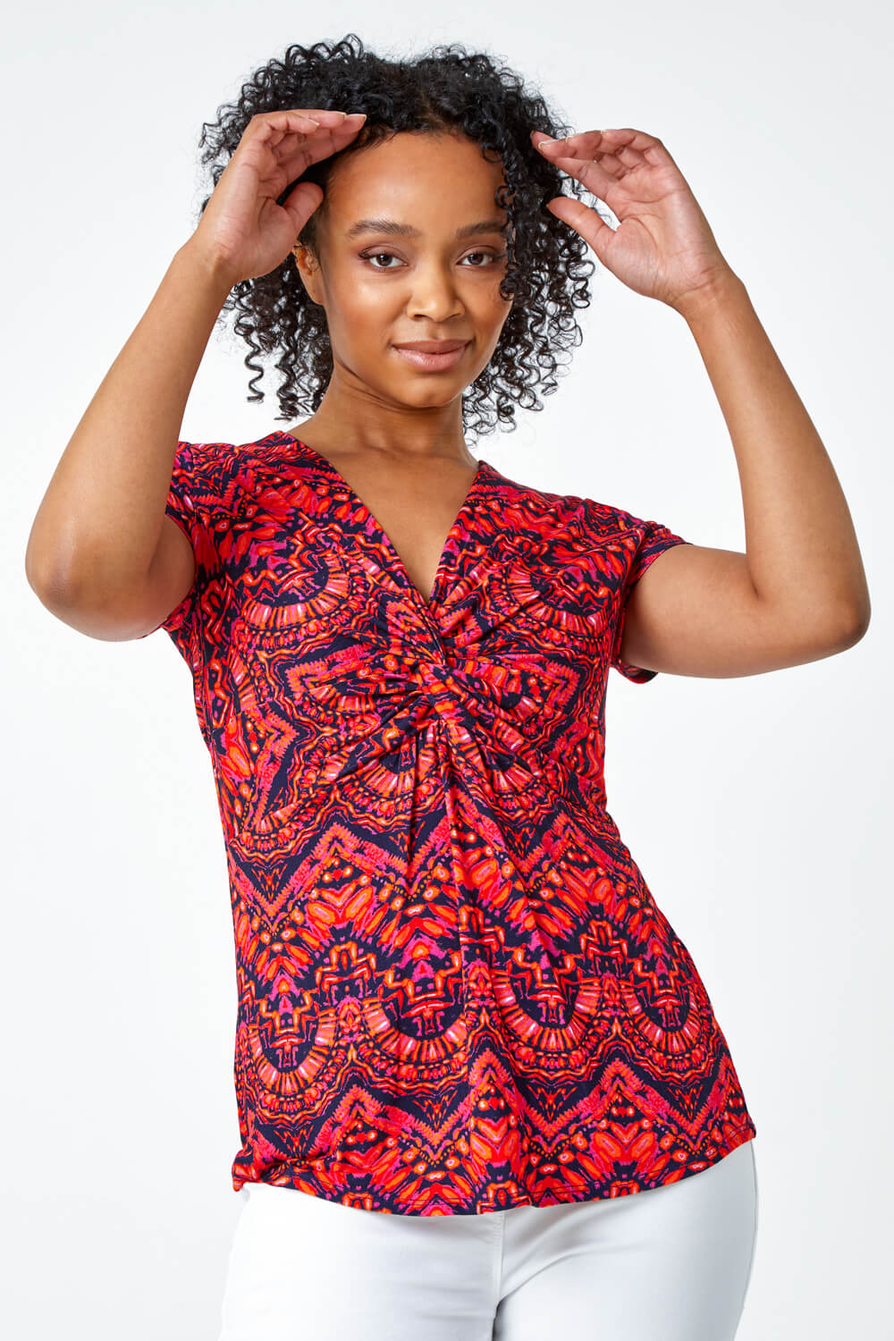 PINK Petite Aztec Knot Detail Stretch Top, Image 2 of 5