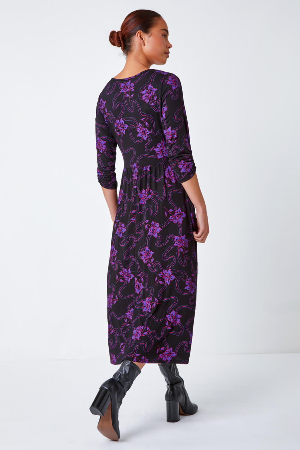 Purple Petite Floral Print Midi Dress, Image 3 of 5