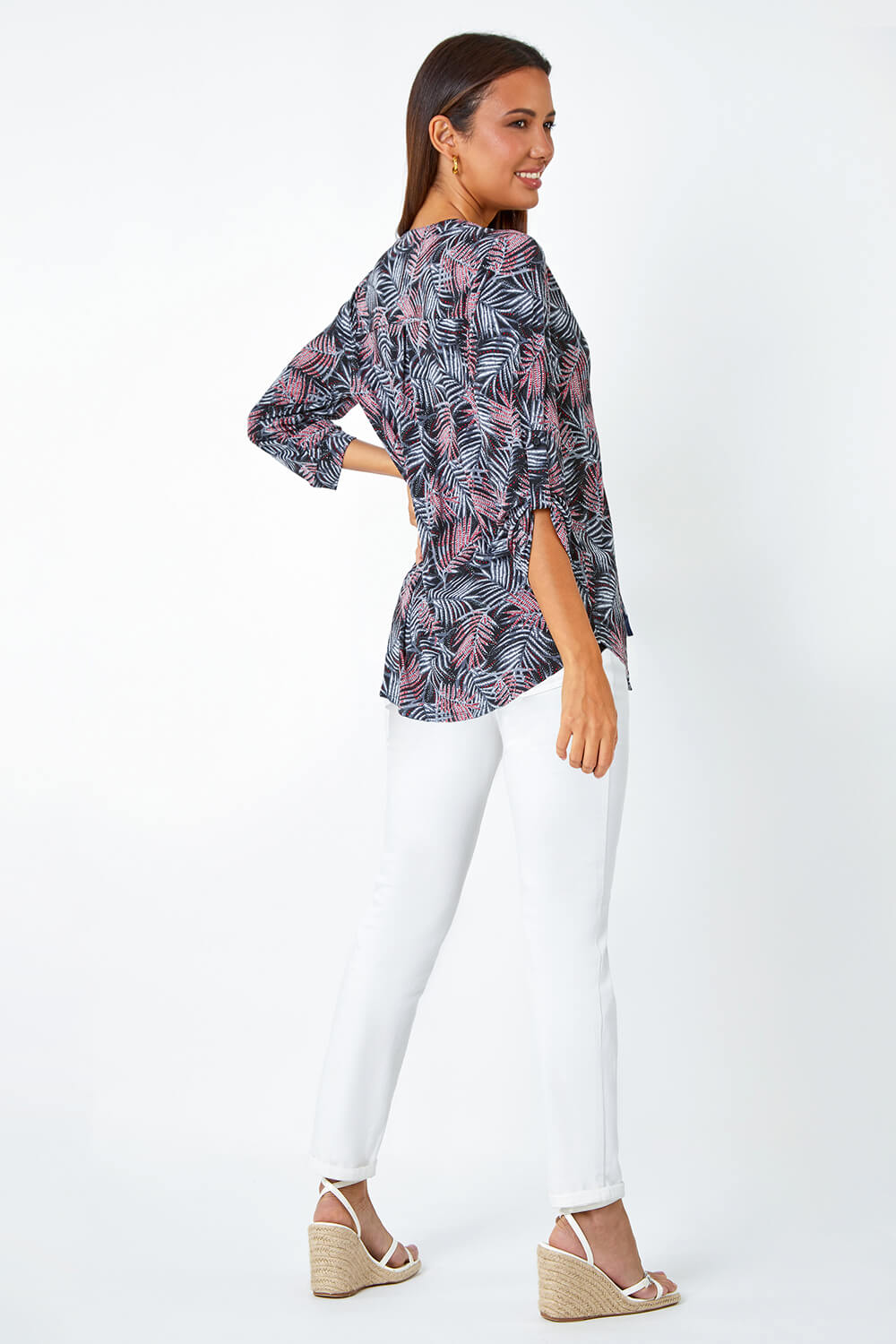 Red Leaf Print Stretch Blouse, Image 3 of 5
