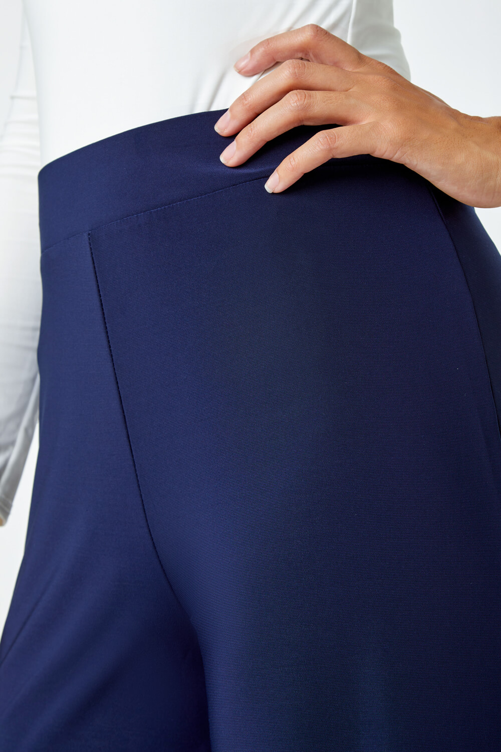 Navy  Wide Leg Stretch Trousers, Image 5 of 6