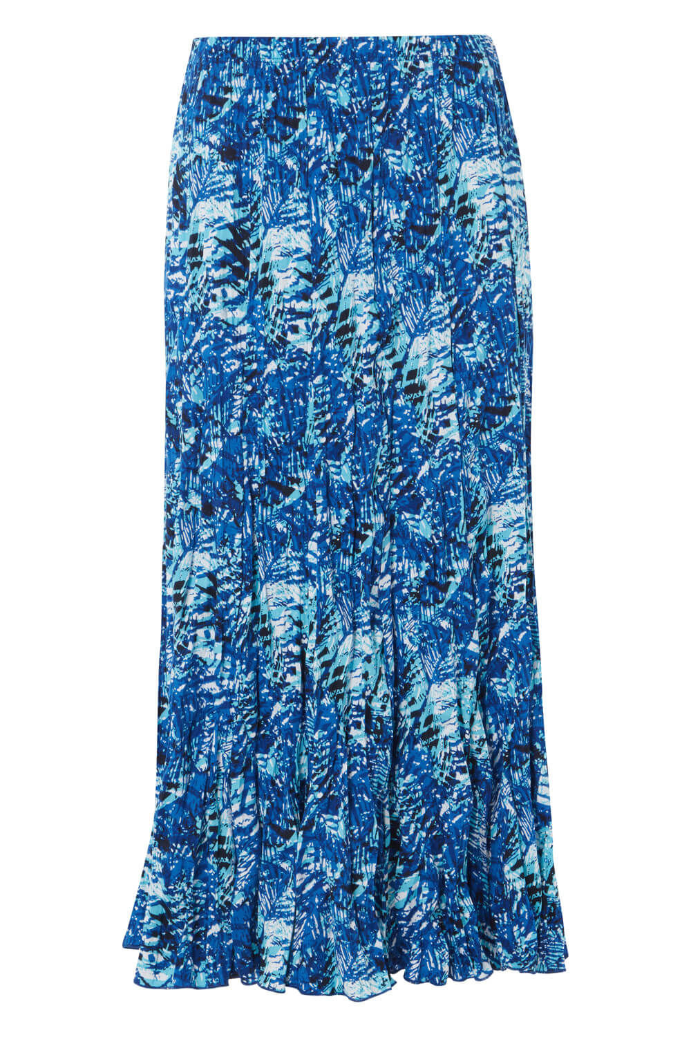 Blue Tropical Print Crinkle Midi Skirt, Image 4 of 4