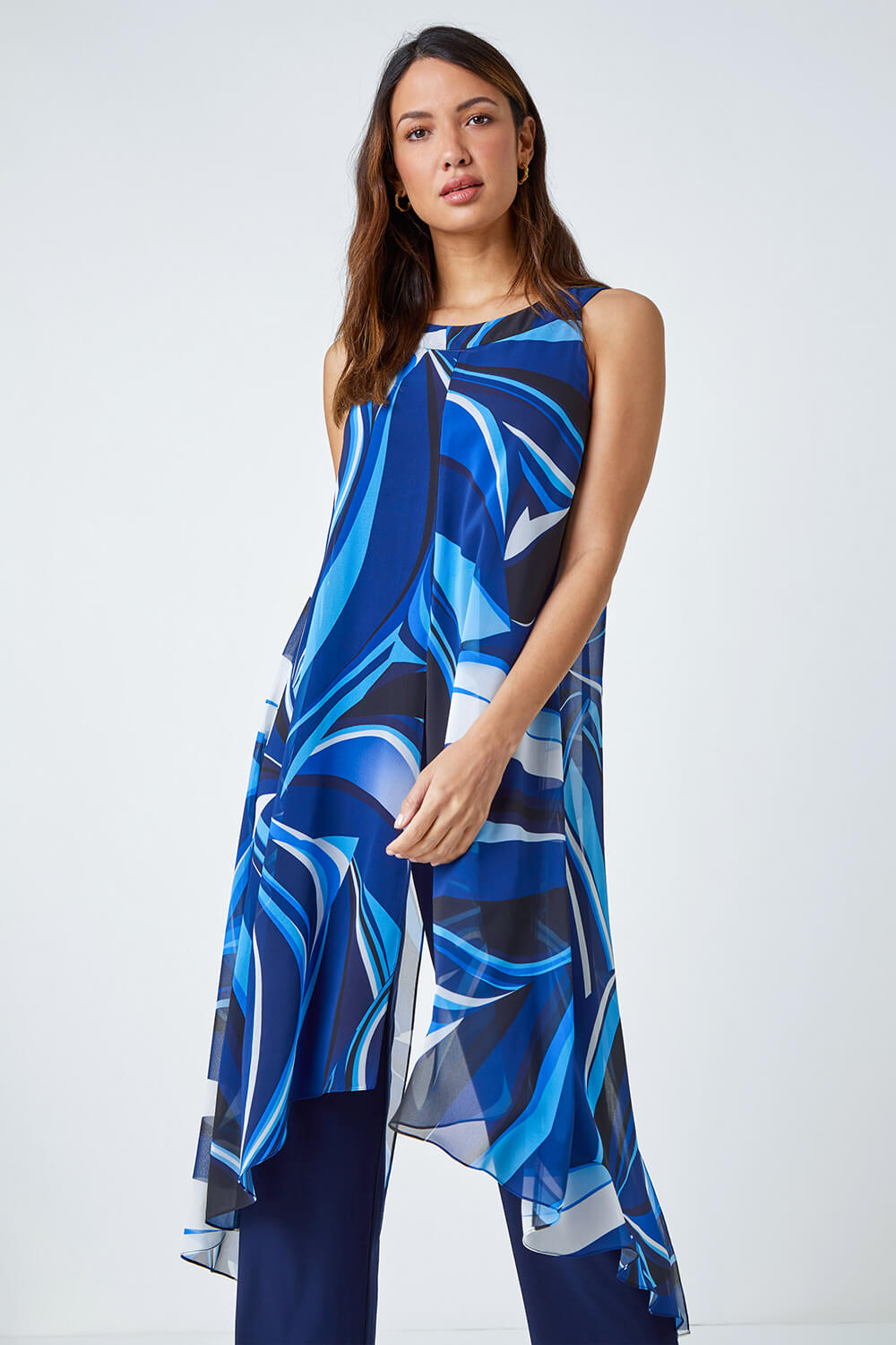 Royal Blue Full Length Printed Overlay Jumpsuit, Image 1 of 5