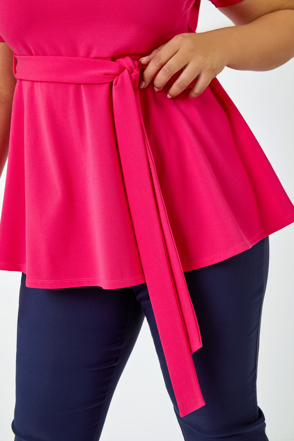 PINK Curve Stretch Belted Peplum Top, Image 5 of 5