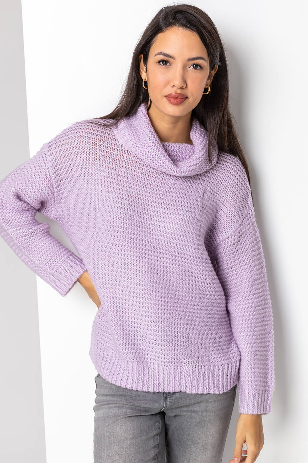 Lilac Textured Roll Neck Jumper, Image 5 of 5