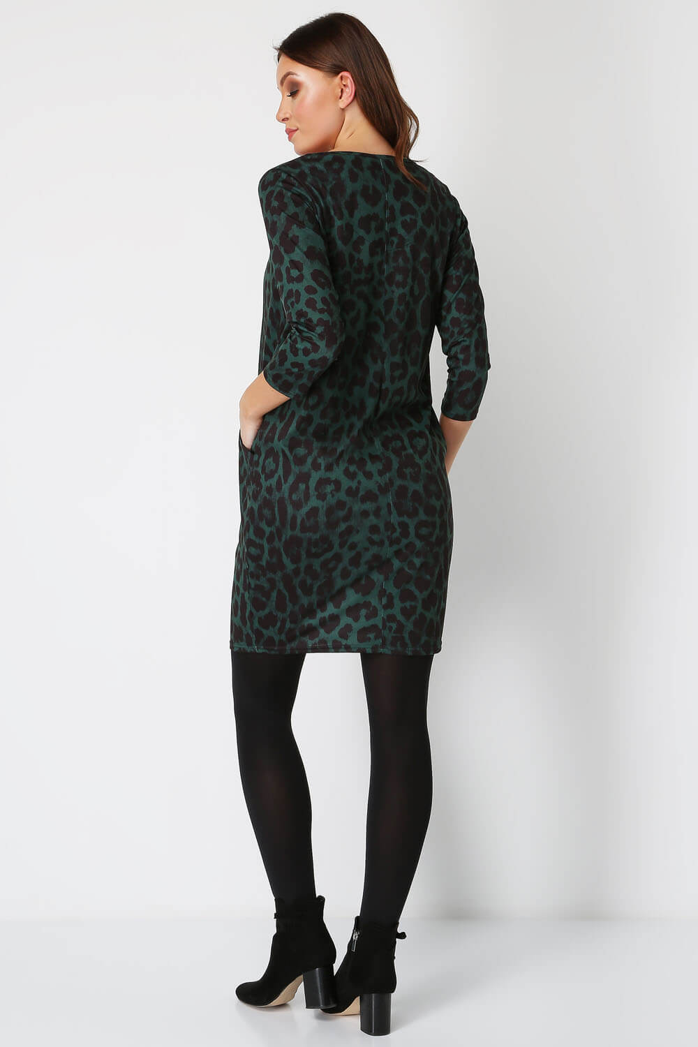 Green Animal Leopard Print Slouch Dress, Image 3 of 5