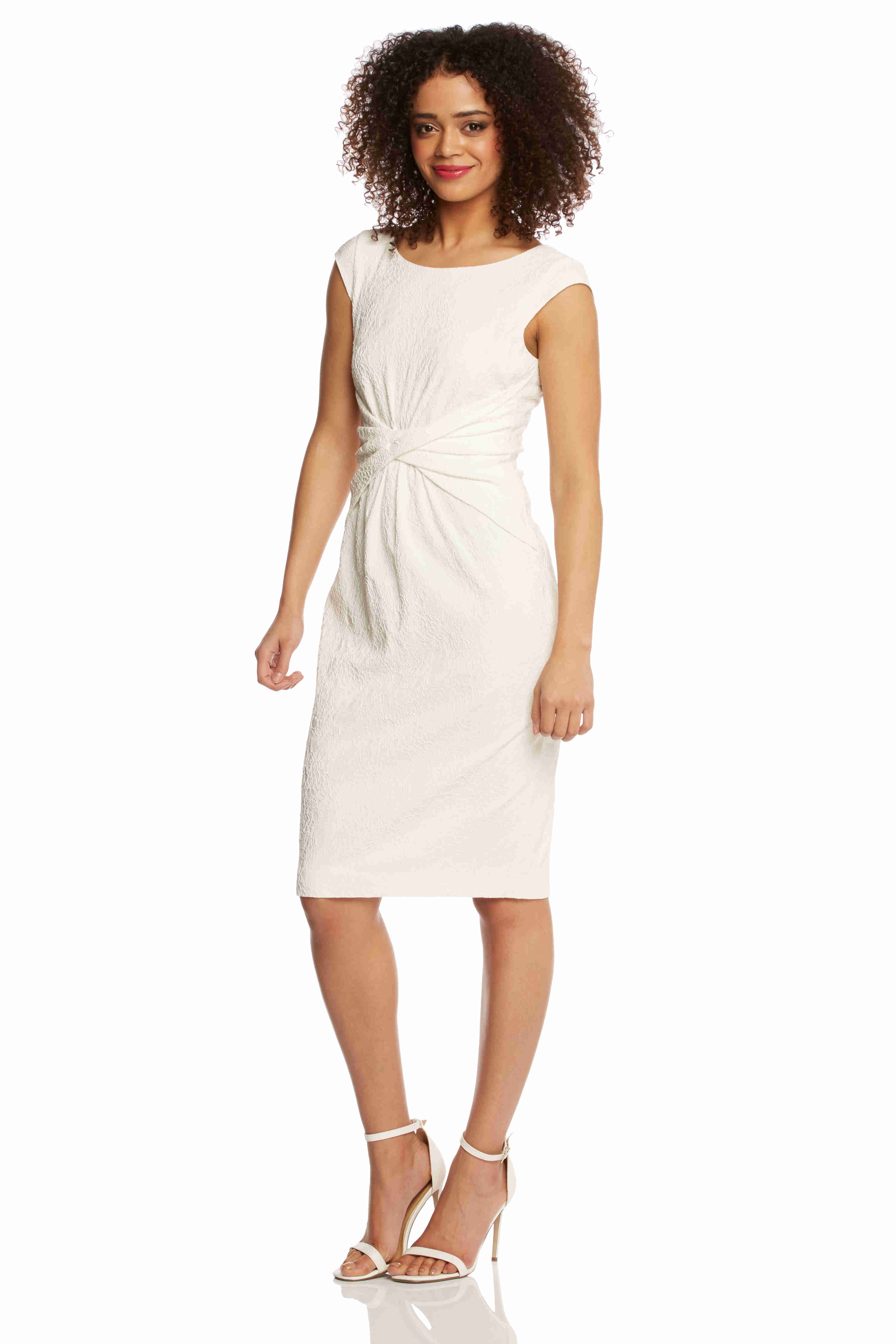 Ivory  Textured Front Twist Dress, Image 3 of 5