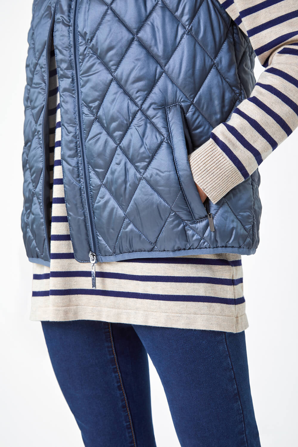 Steel Blue Petite Hooded Quilted Gilet, Image 5 of 5