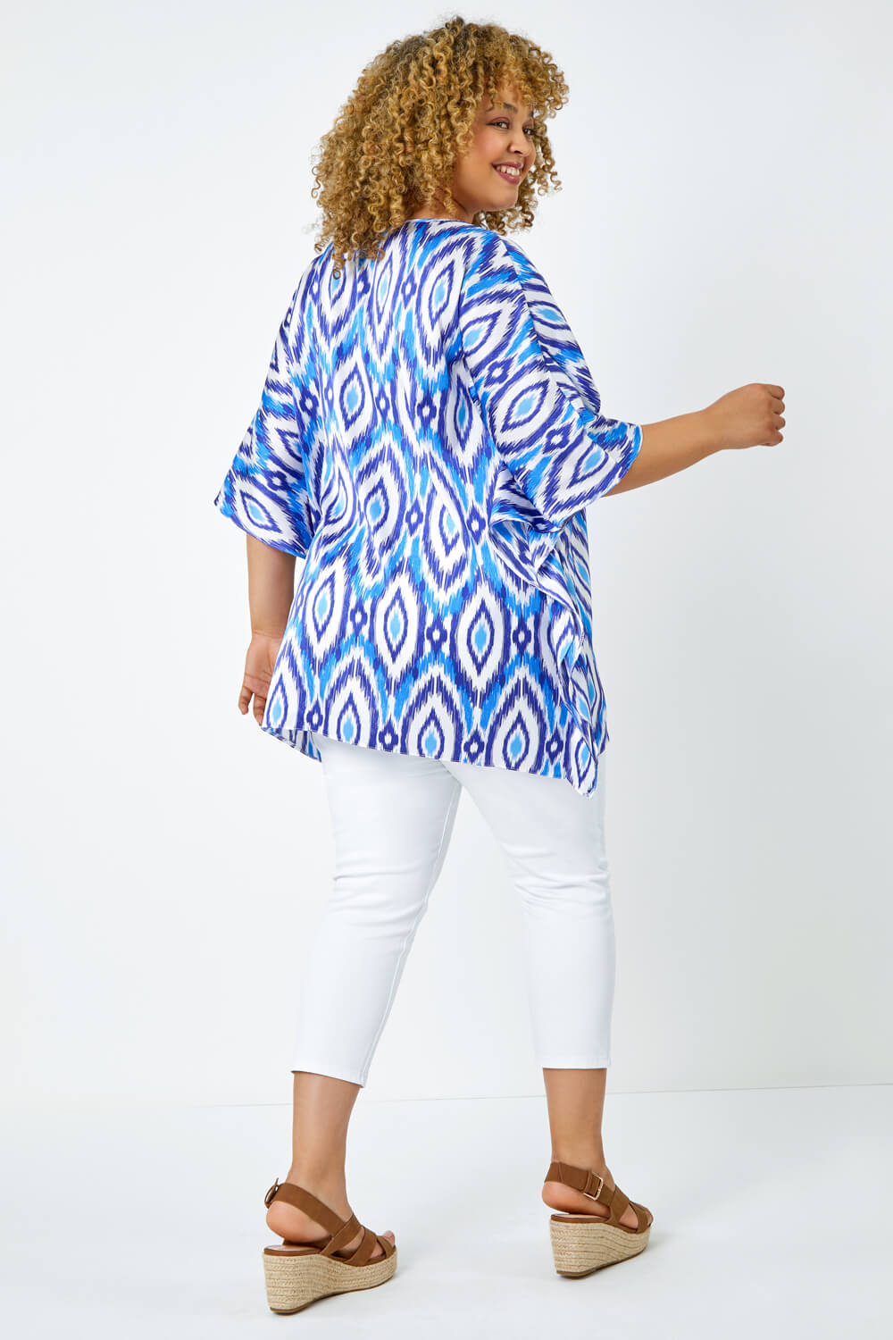 Blue Curve Aztec Print Relaxed Top, Image 3 of 5