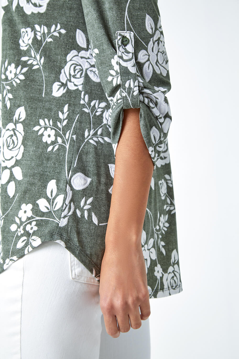 KHAKI Textured Floral Print Stretch Shirt, Image 5 of 5