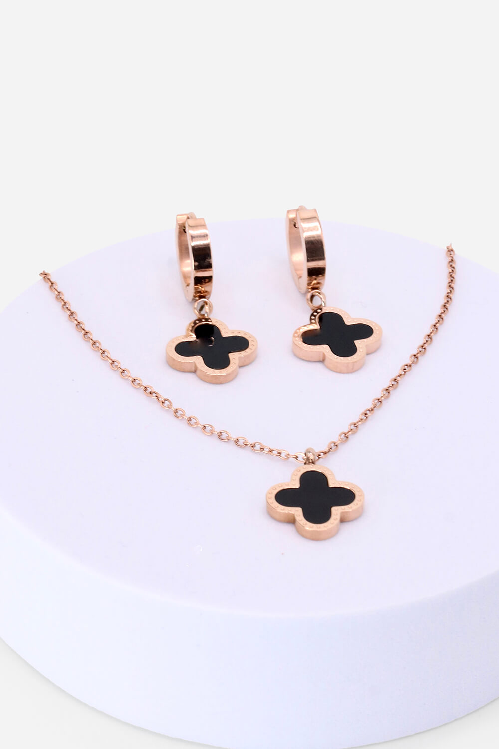 Rose Gold Reversible Drop Clover Earrings  Necklace Roman UK