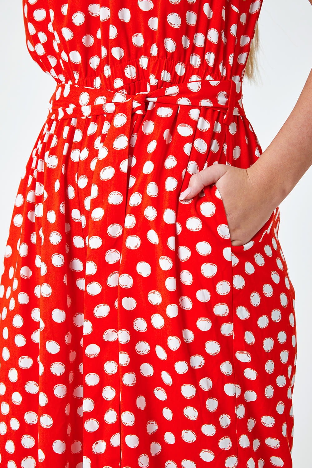 Red Petite Polka Dot Cropped Jumpsuit, Image 5 of 5