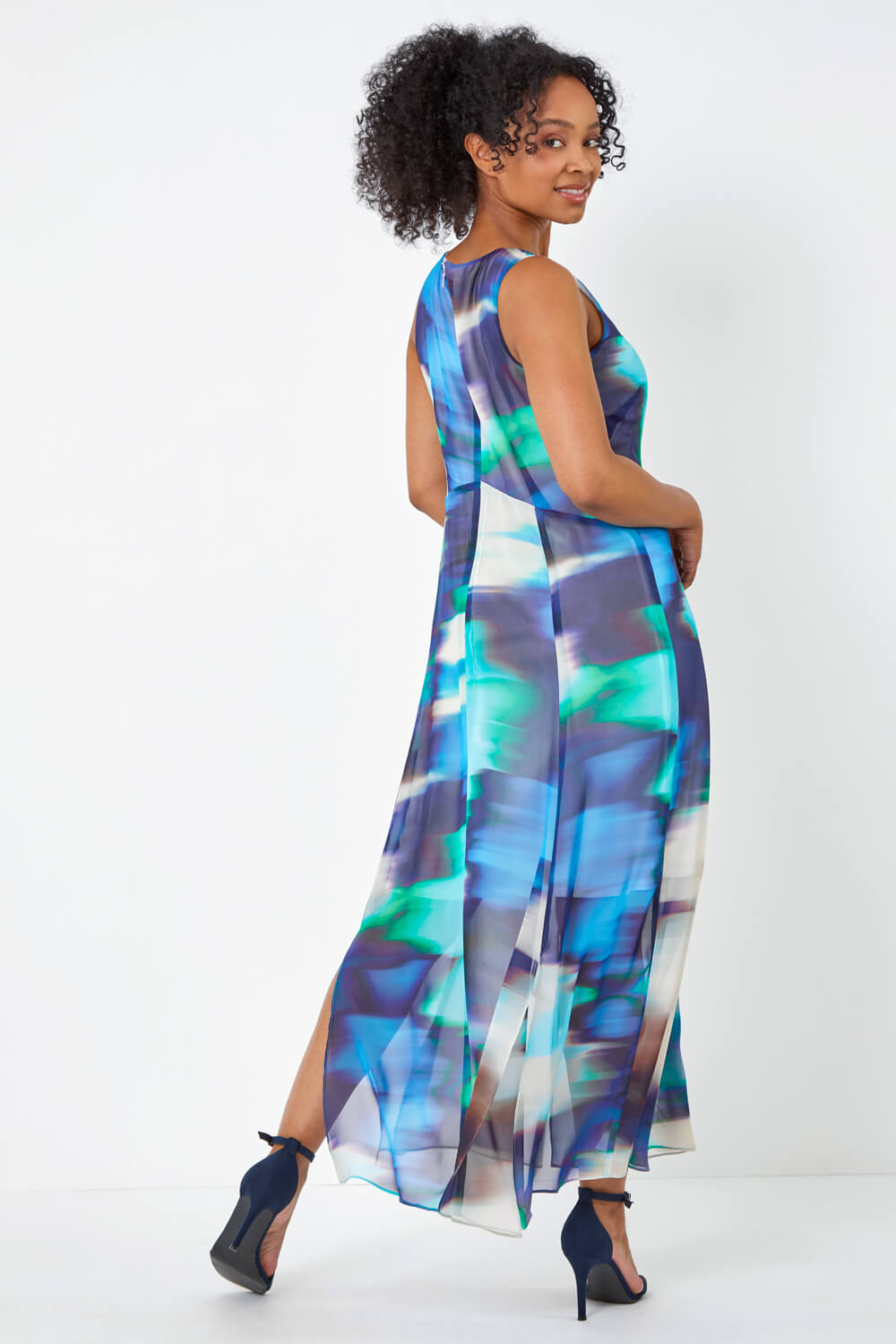Turquoise Petite Abstract Print Maxi Dress, Image 3 of 5