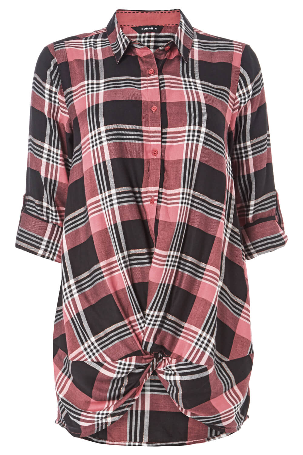 Lurex Check Twist Front Shirt in Pink - Roman Originals UK