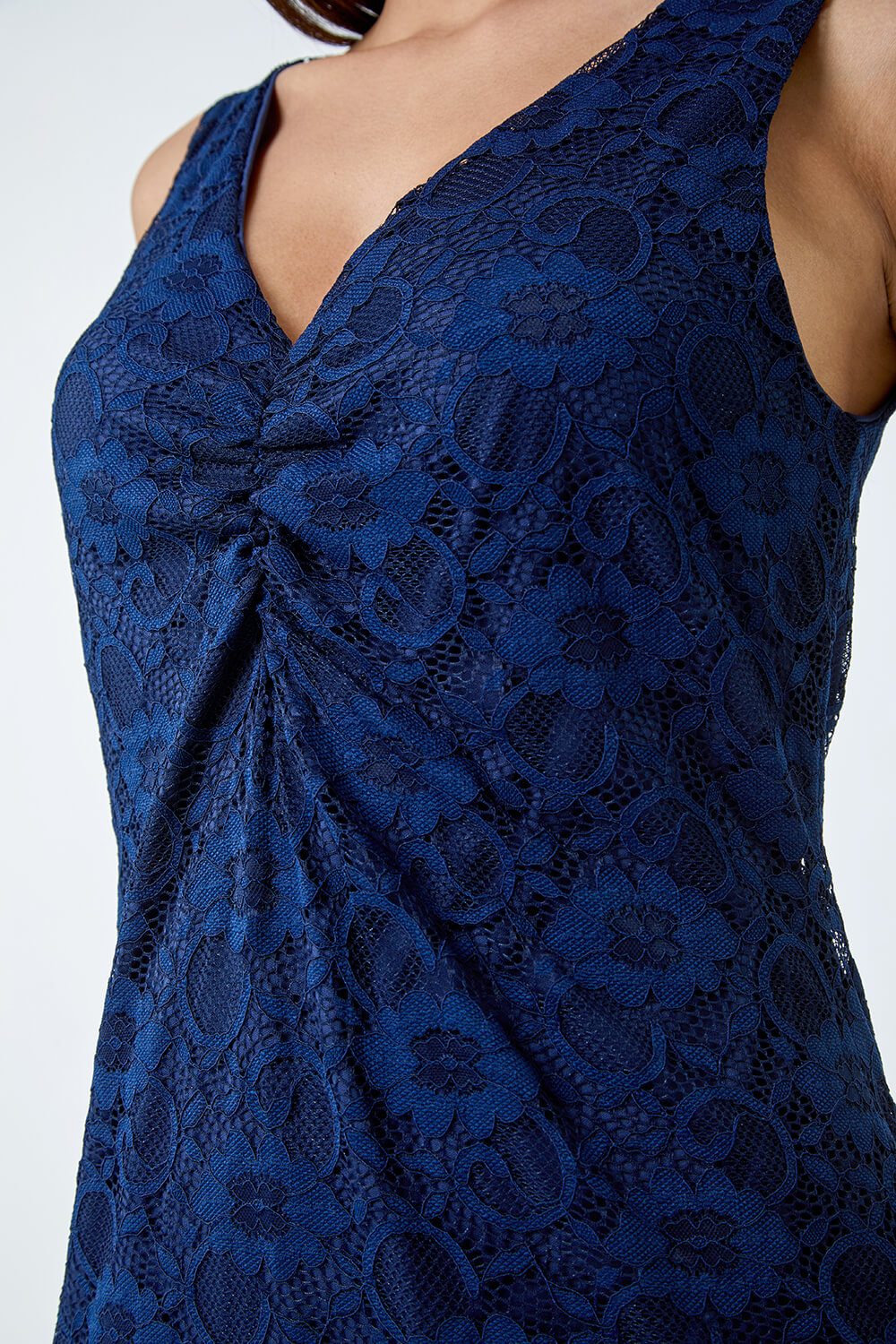 Navy  Lace Twist Front Stretch Top, Image 5 of 5