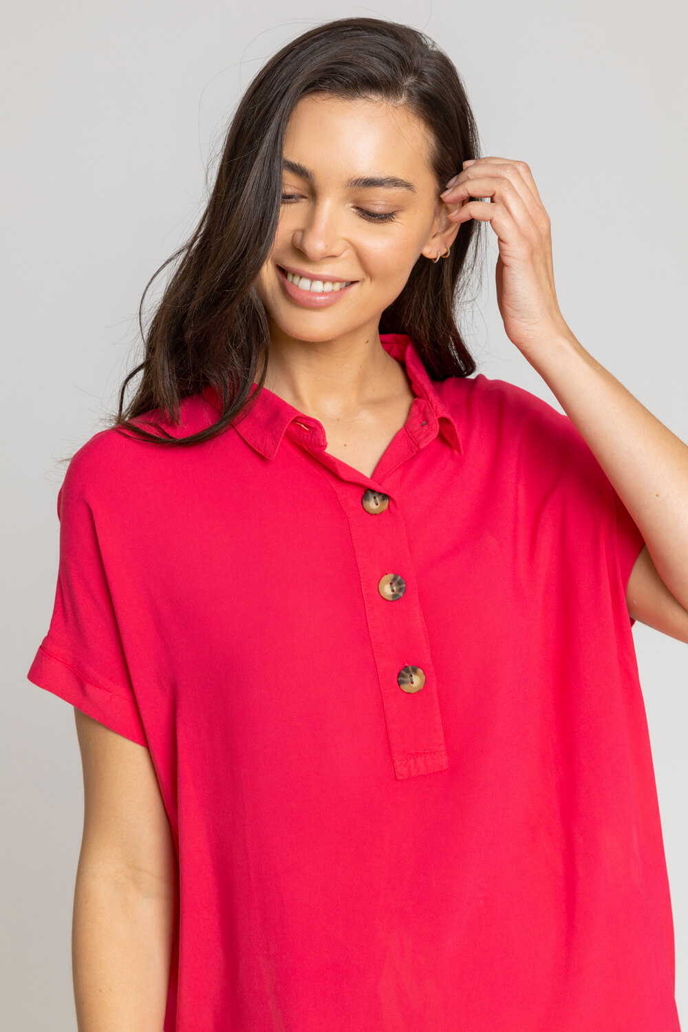 Red Pocket Detail Button Shirt Dress, Image 4 of 4