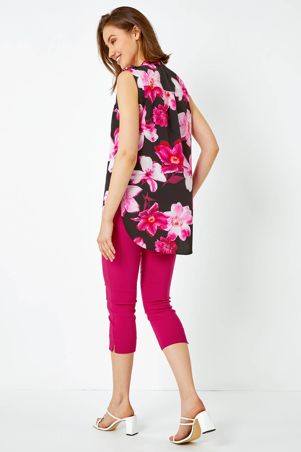 Cerise Sleeveless Floral Print Tunic Top | Roman UK