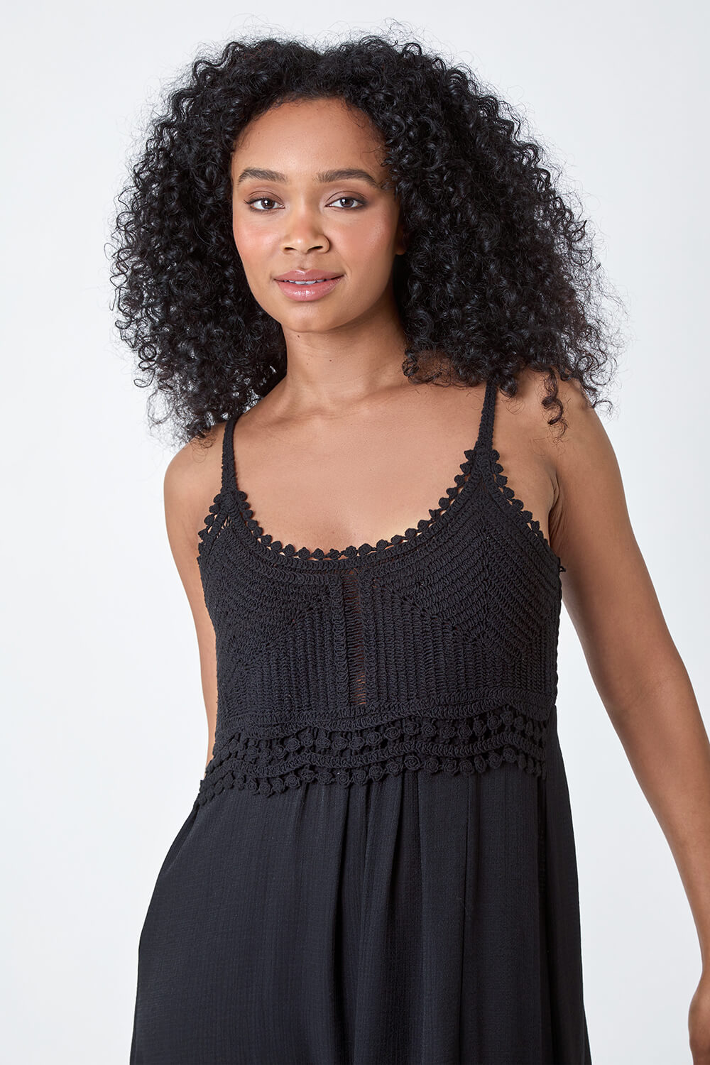 Black Petite Crochet Bodice Cotton Maxi Dress, Image 4 of 5