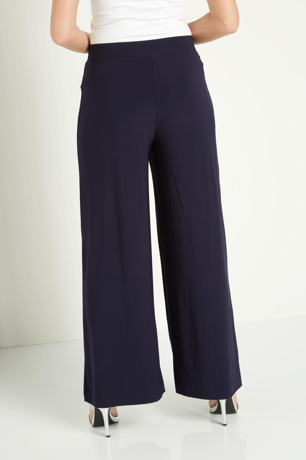 Navy  Wide Leg Trousers, Image 2 of 3