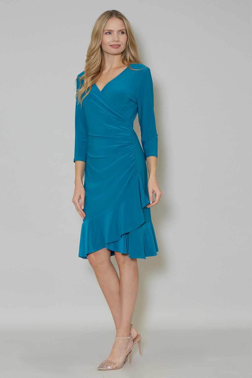 Teal Julianna Ruched Side Wrap Dress, Image 3 of 3