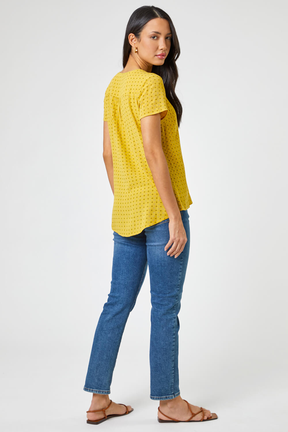 Yellow Ditsy Embroidered Trim Detail Top, Image 2 of 4