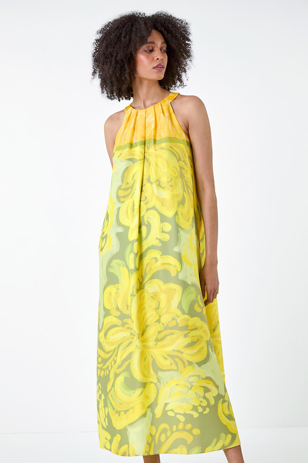 Lime Abstract Print Pocket Trapeze Dress, Image 2 of 5