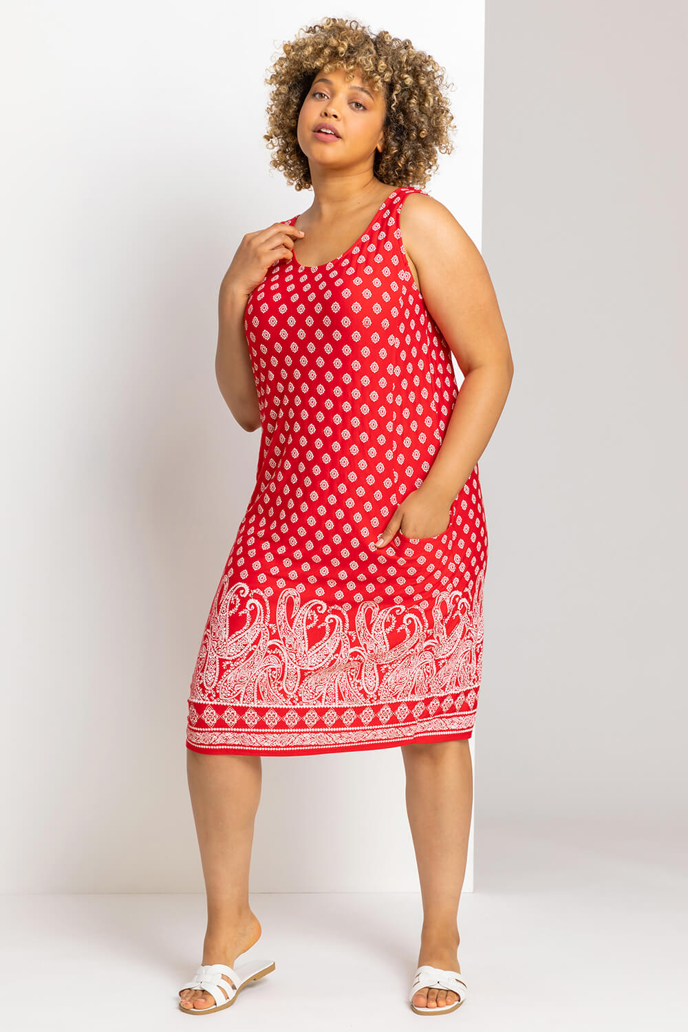 Red Curve Paisley Pocket Slouch Dress, Image 3 of 4
