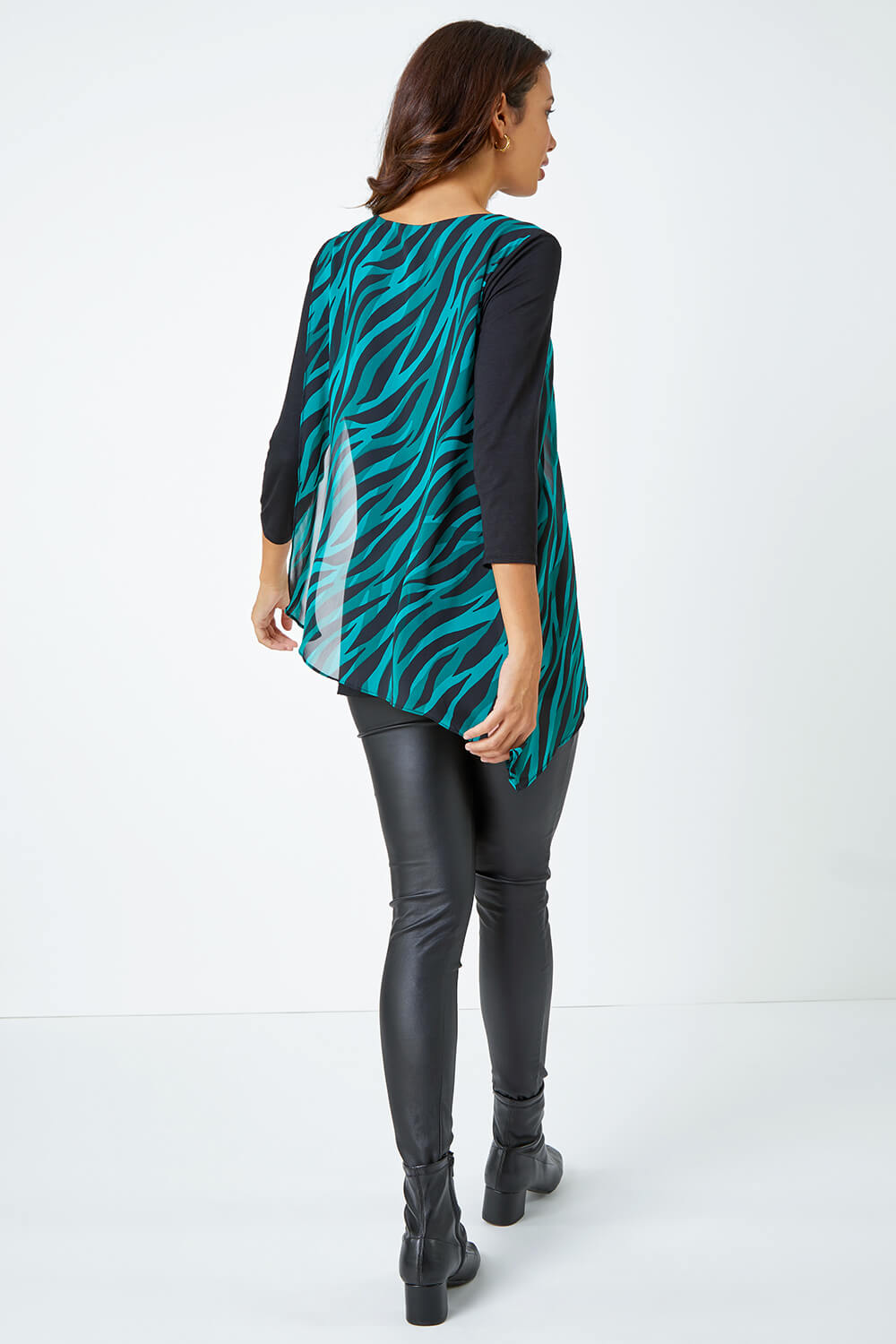 Green Abstract Print Overlay Tunic Top , Image 3 of 5