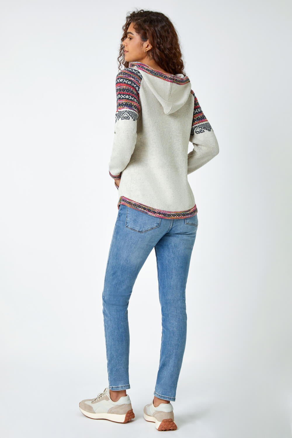 Ivory  Nordic Print Knitted Hooded Jumper, Image 3 of 5