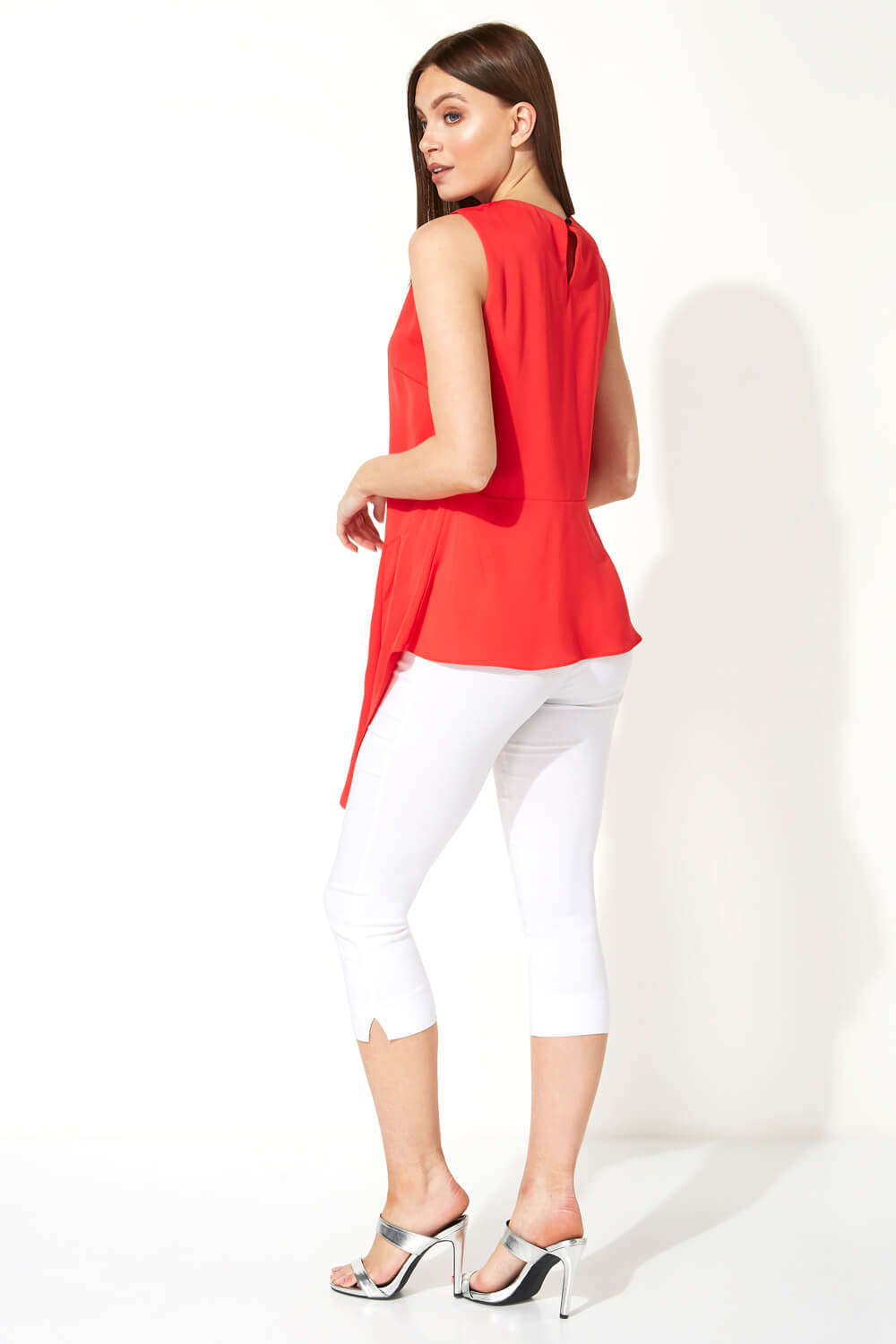 Red Asymmetric Necklace Peplum Top, Image 3 of 8