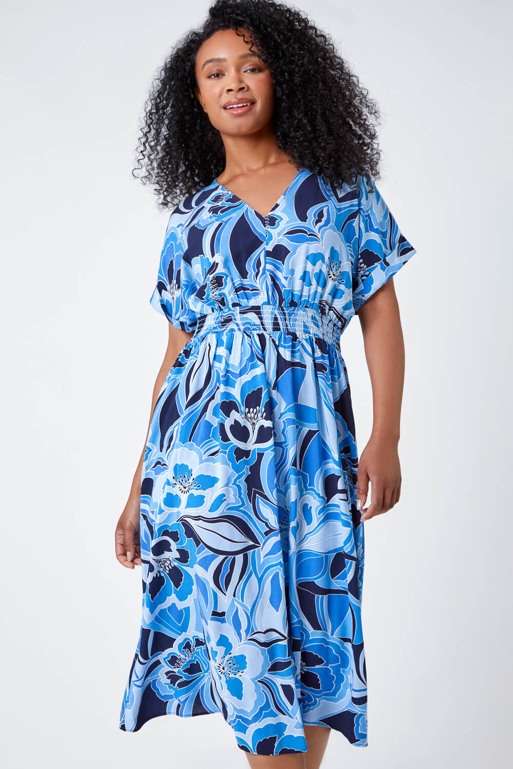 Blue Petite Floral Print Stretch Dress, Image 2 of 5