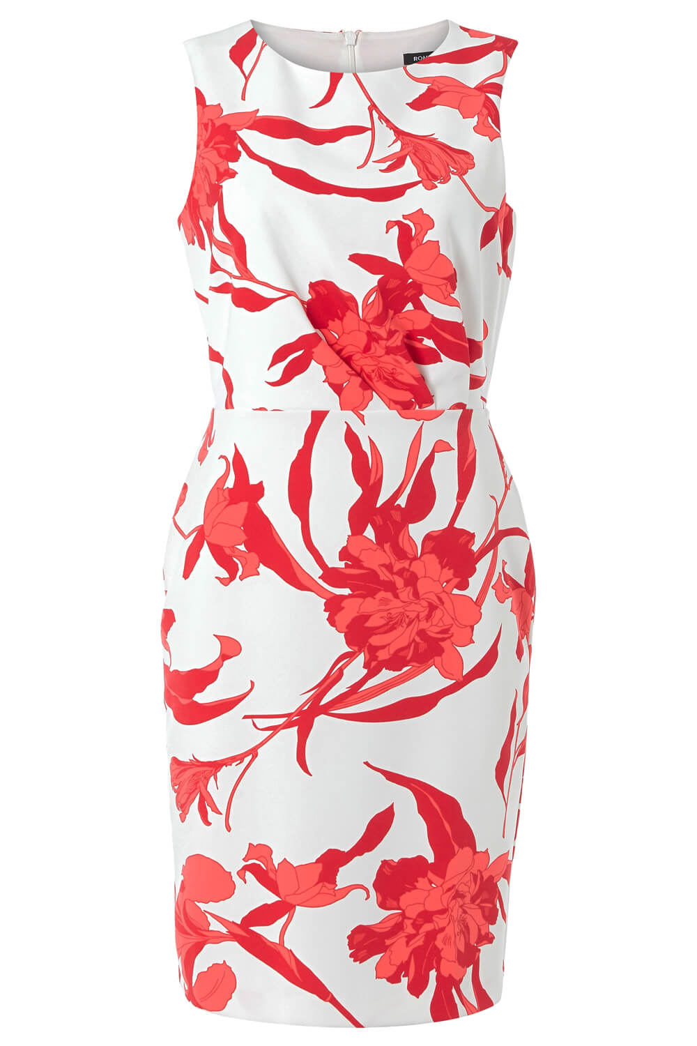 Red Floral Print Scuba Dress, Image 5 of 5