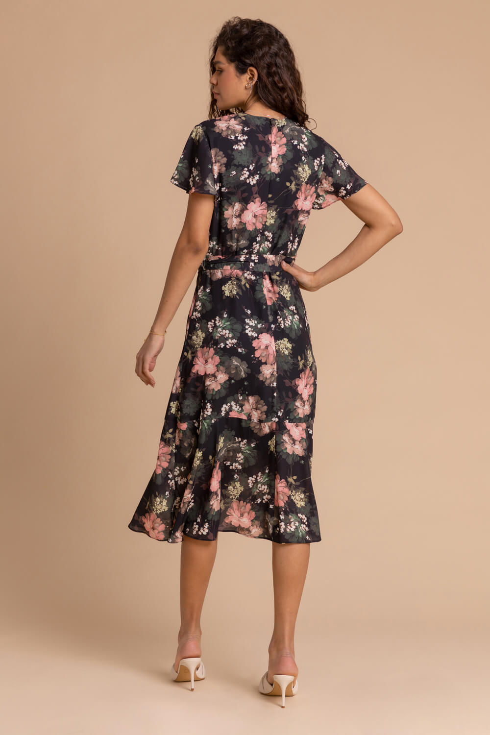 PINK Floral Print Wrap Midi Dress, Image 2 of 5