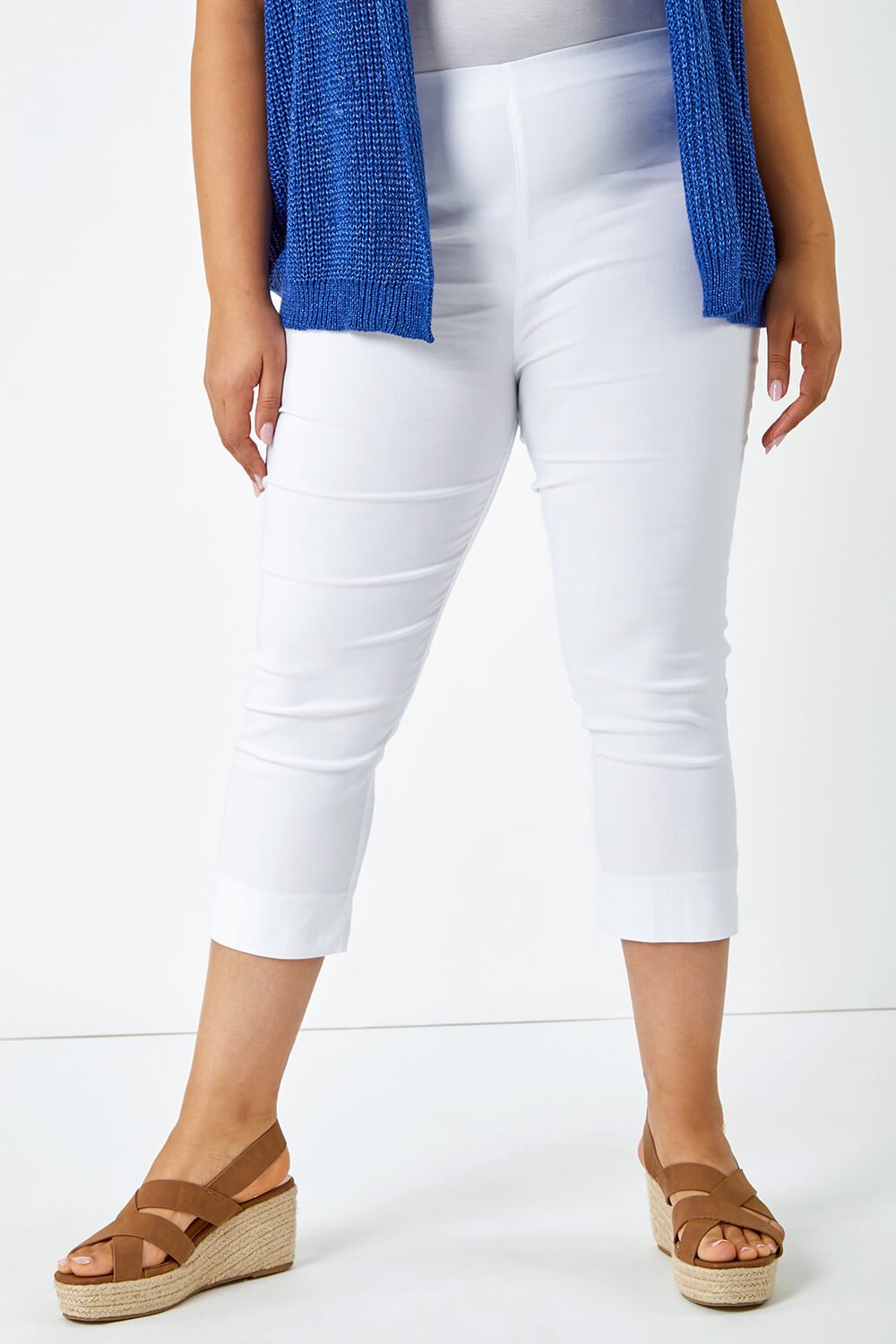 White Curve Cropped Stretch Trouser, Image 2 of 5