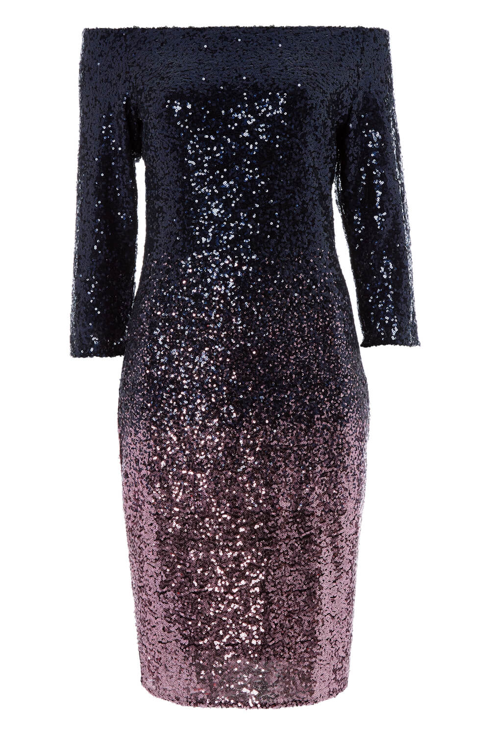 Navy  Ombre Sequin Bardot Dress, Image 5 of 5