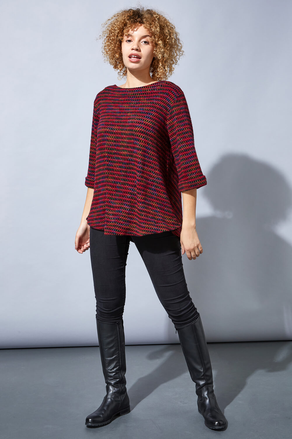 Red Rainbow Textured Tunic Top, Image 2 of 4