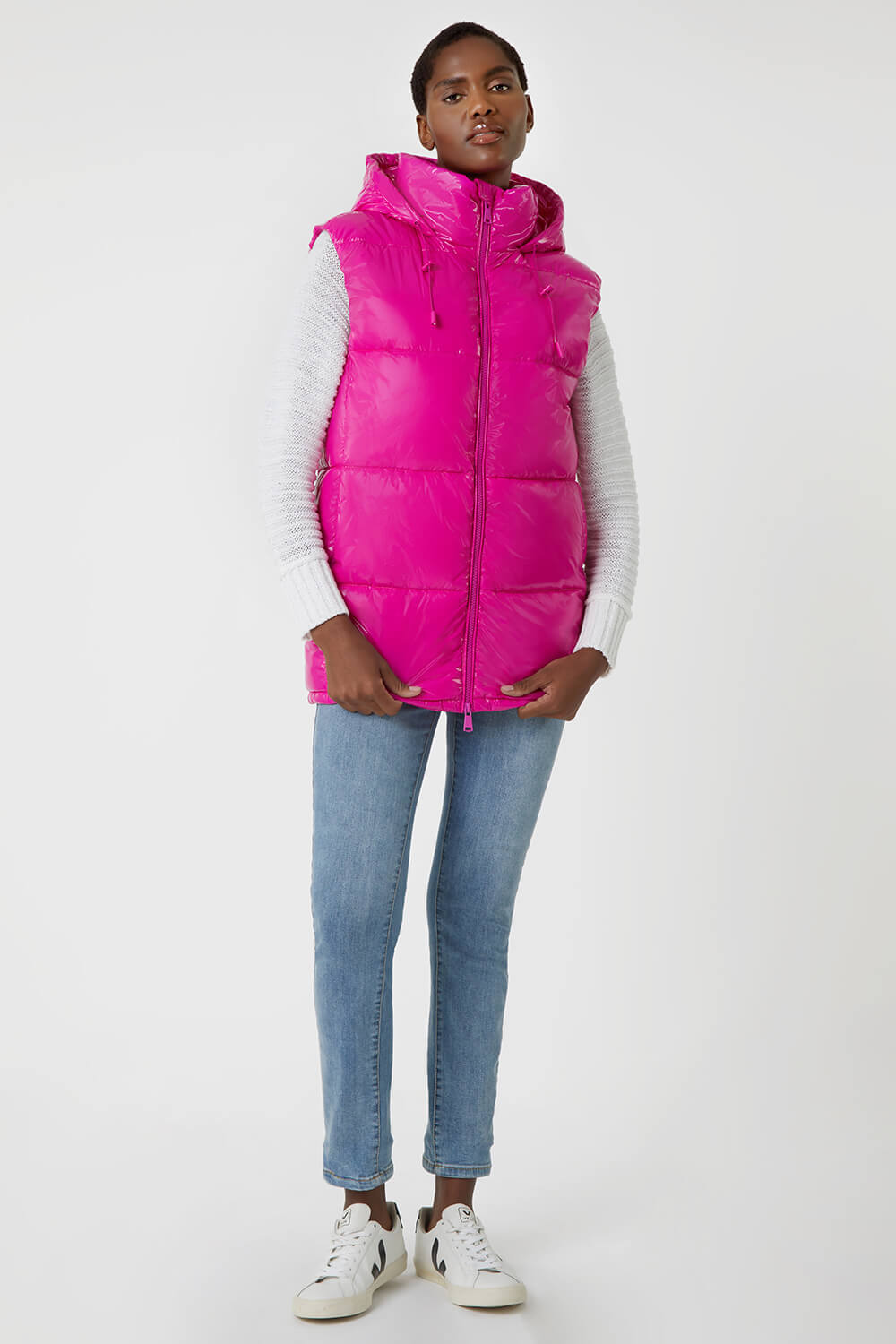 MAGENTA Patent Hooded Gilet, Image 3 of 6