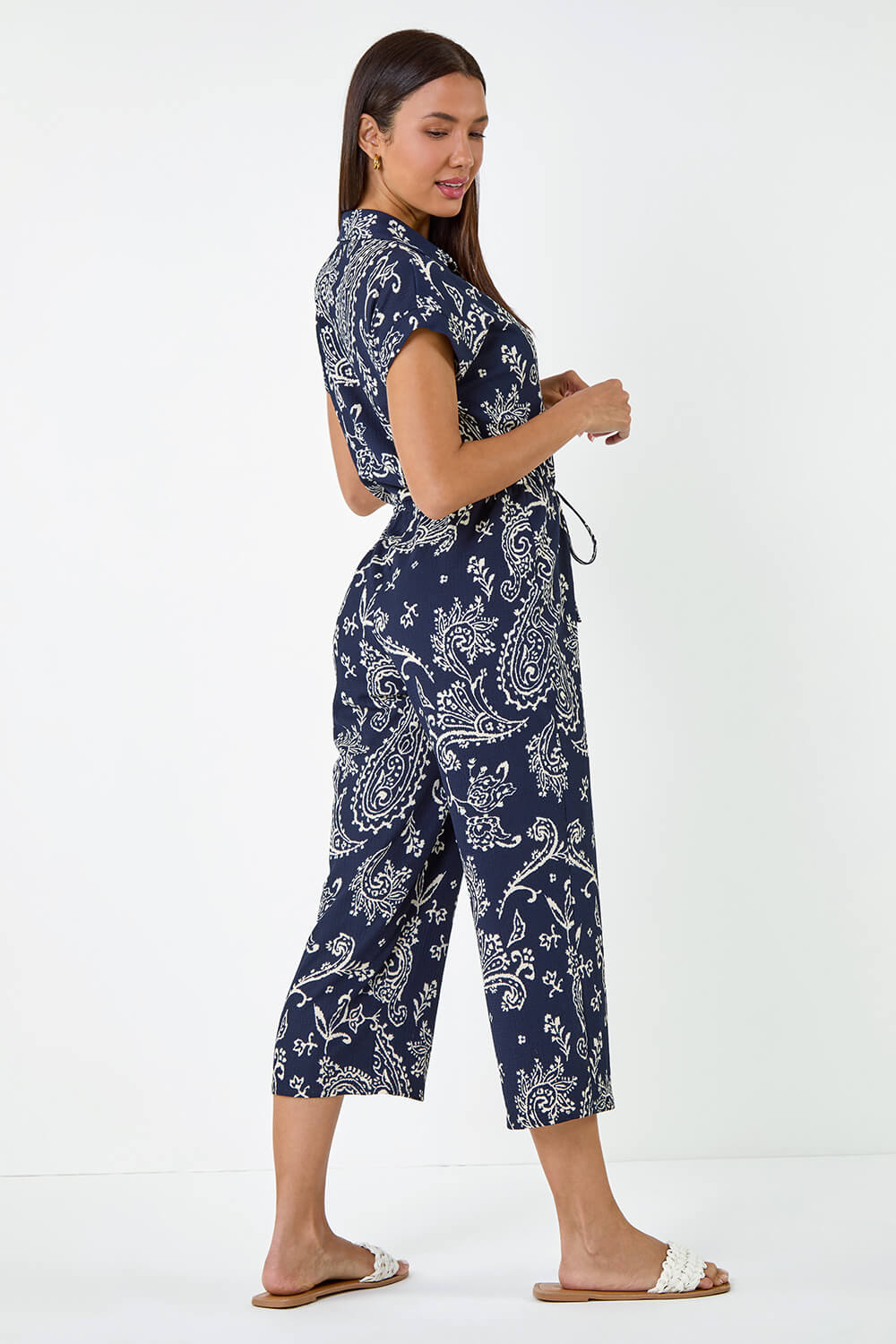 Navy  Paisley Textured Stretch Jersey Jumpsuit, Image 3 of 5