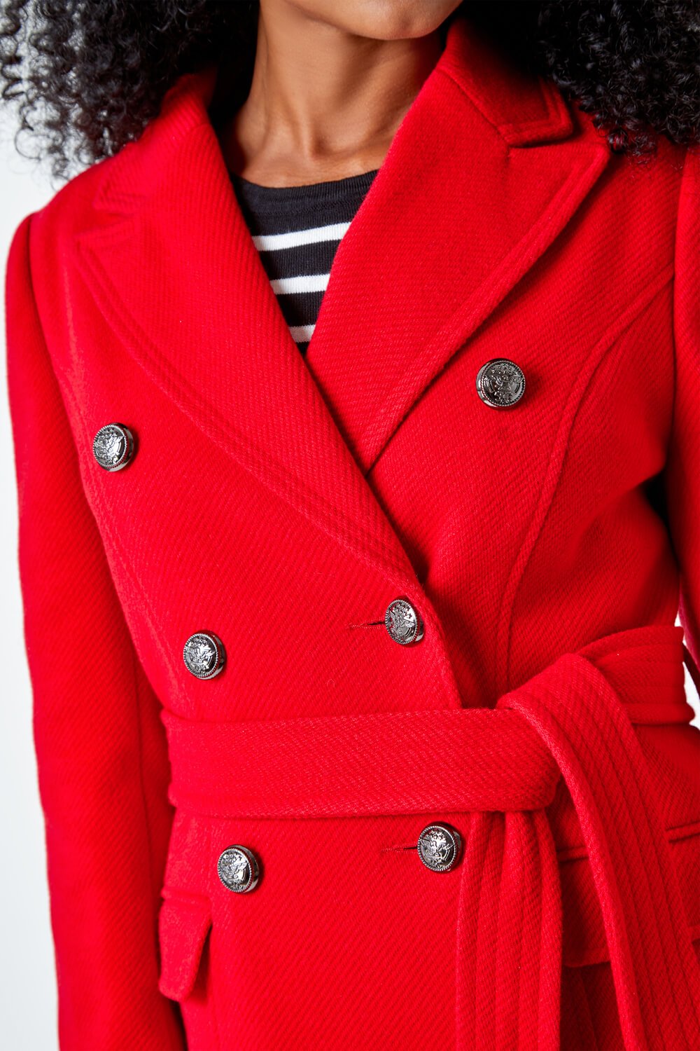 Red Petite Longline Belted Military Coat, Image 5 of 5