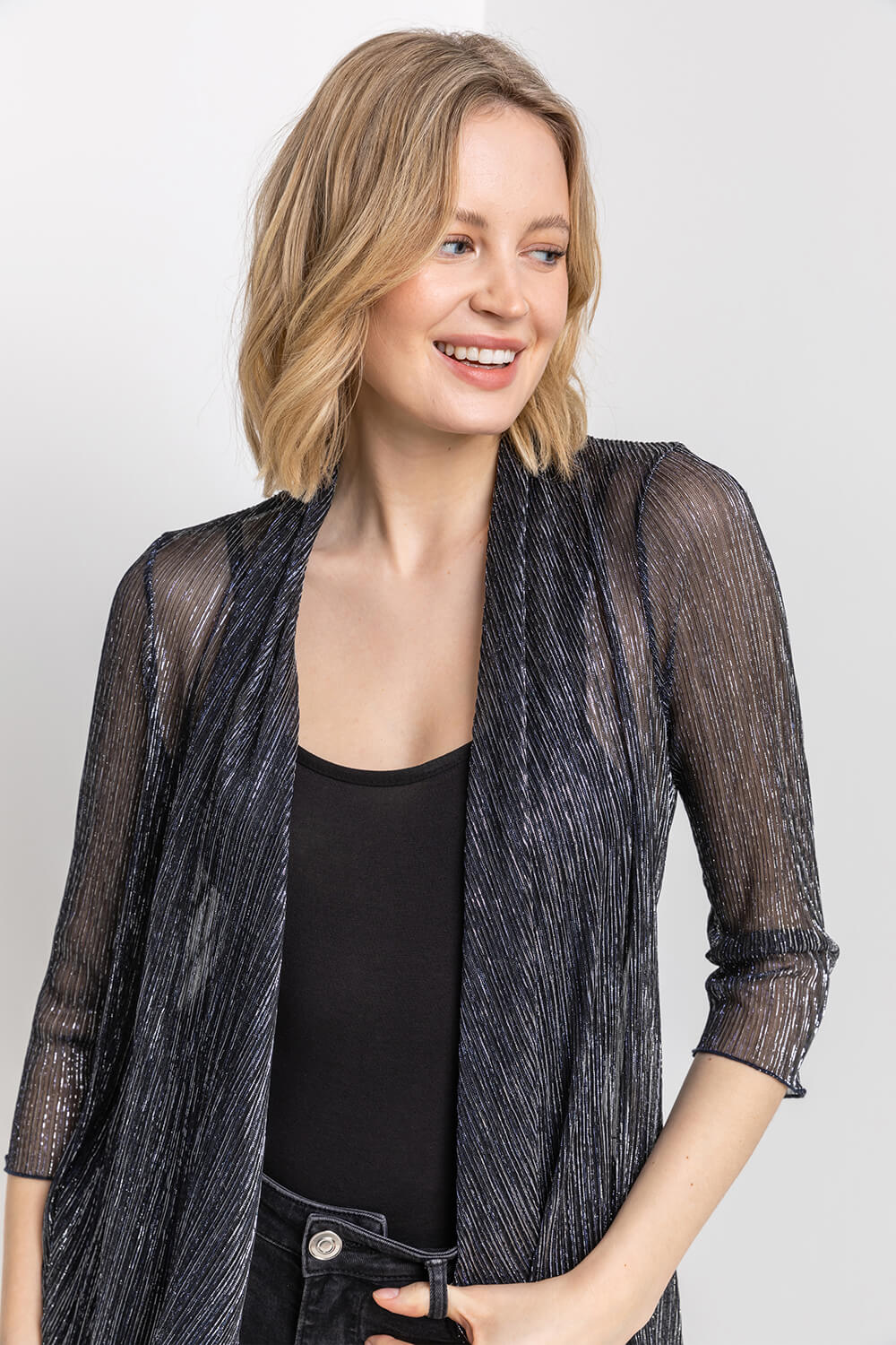 Silver Waterfall Plisse Cover Up Cardigan, Image 4 of 5