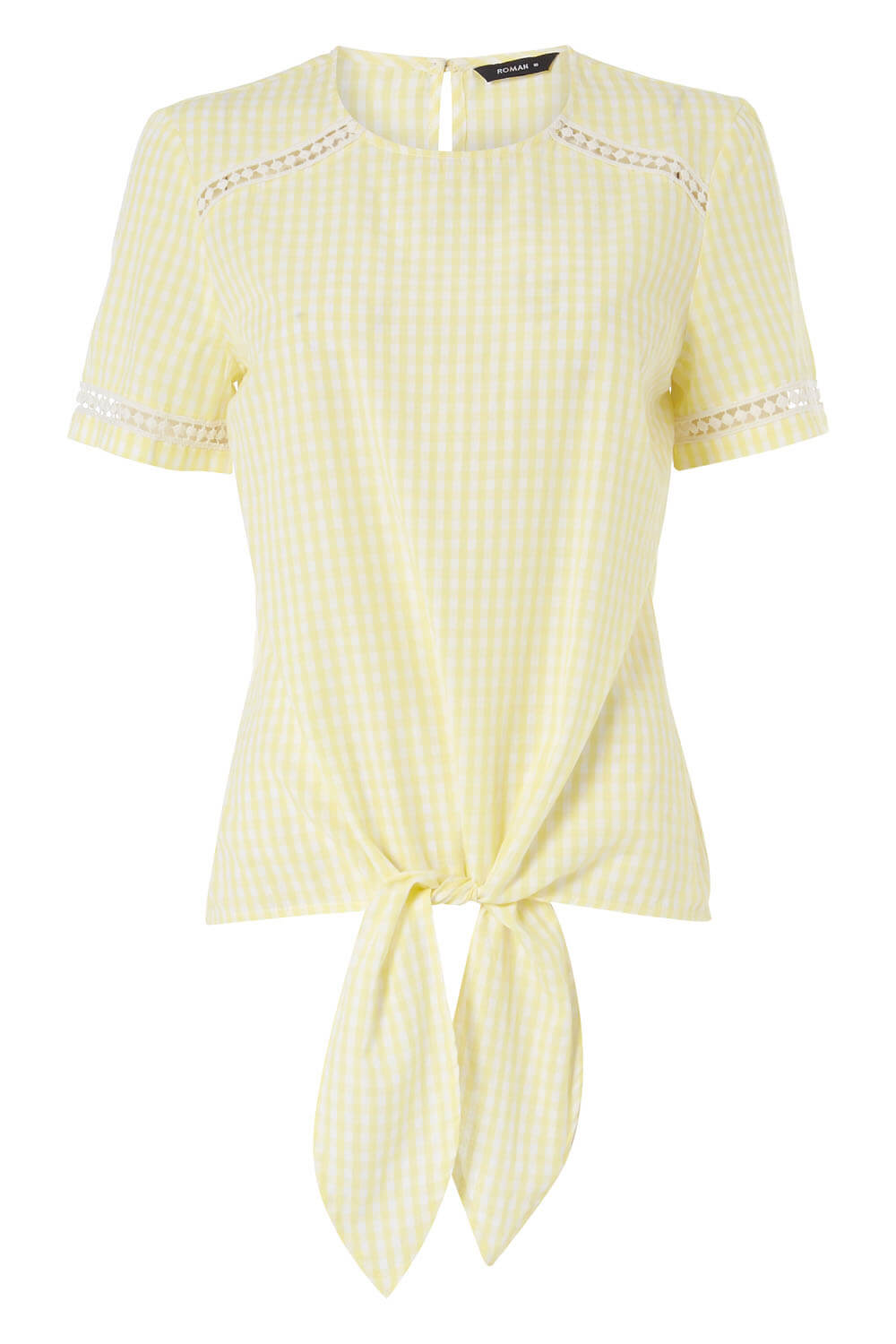 Light Yellow Gingham Print Tie Front Top, Image 4 of 4