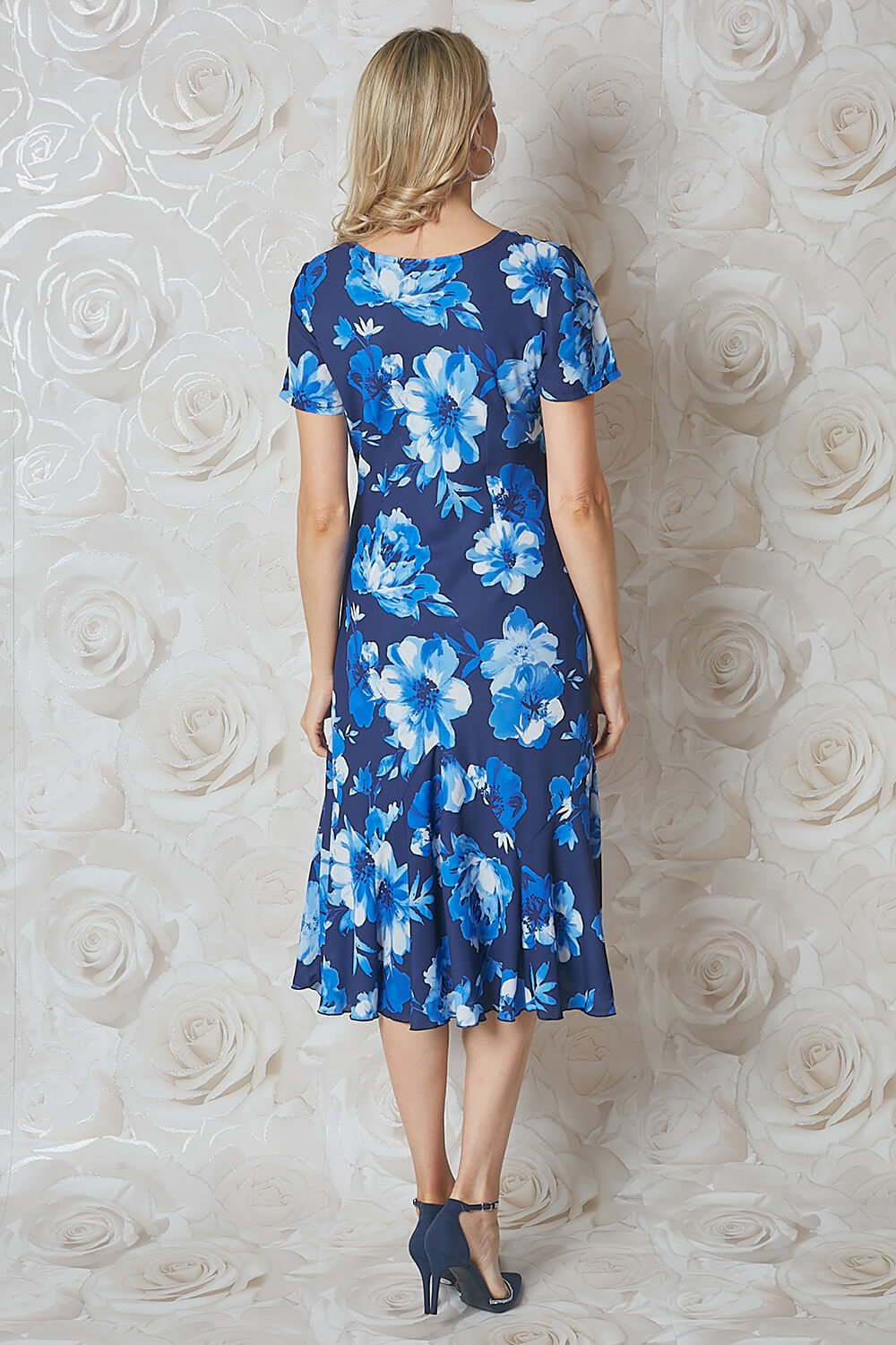 Royal Blue Julianna Floral Bias Cut Midi Dress, Image 2 of 4