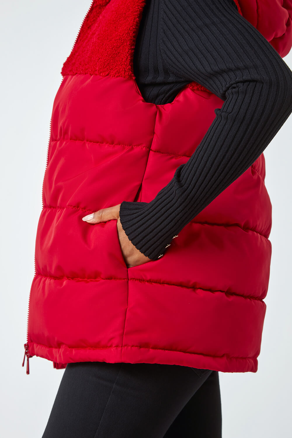 Red Petite Borg Detail Hooded Padded Gilet, Image 5 of 5