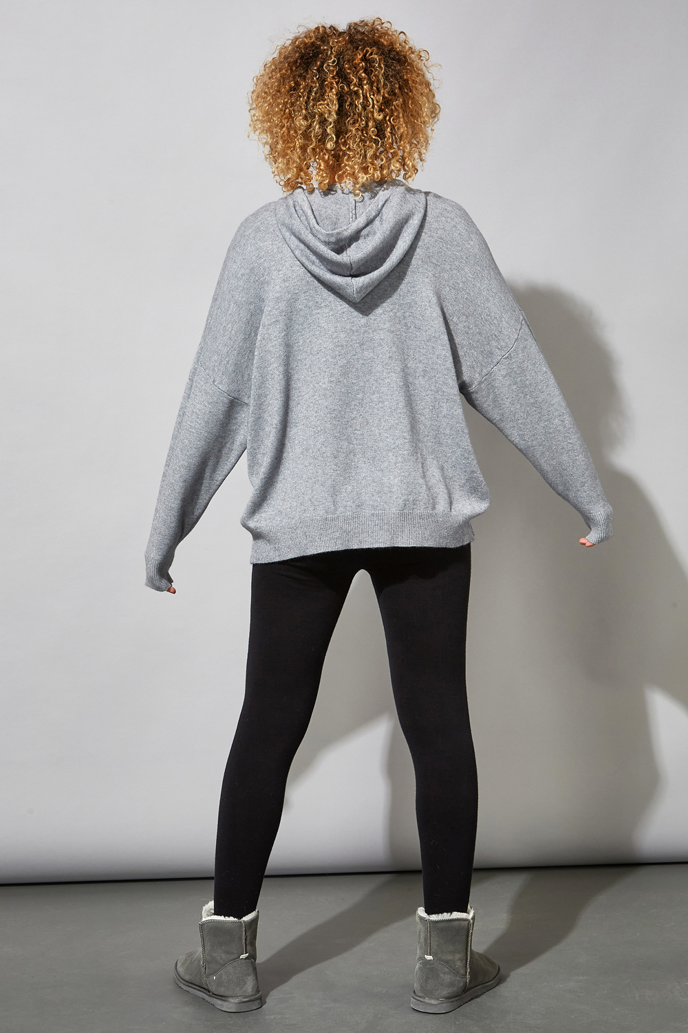 Grey Star Embellished Knitted Hoodie, Image 3 of 4