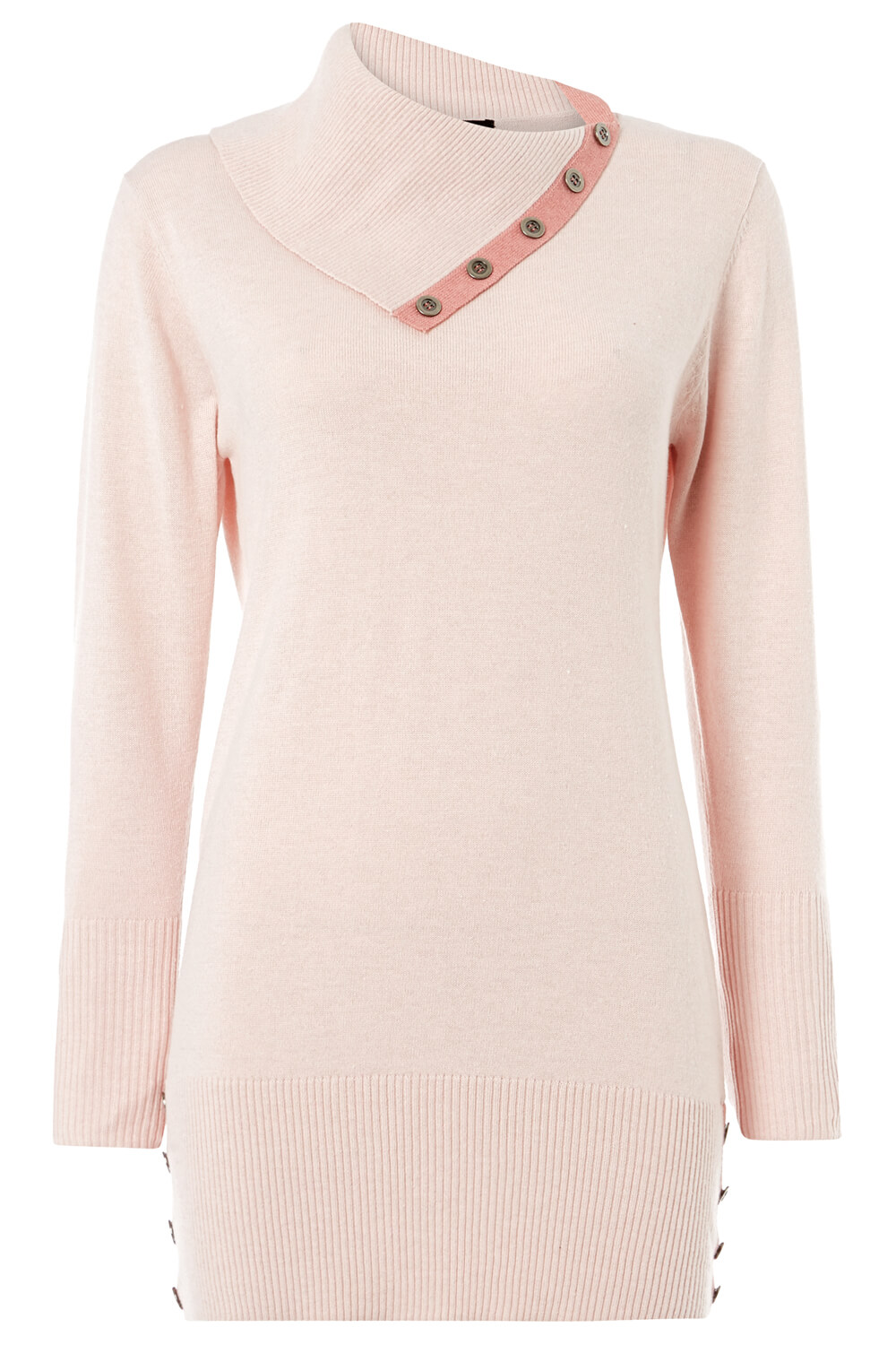 PINK Split Button Neck Tunic Jumper, Image 5 of 5