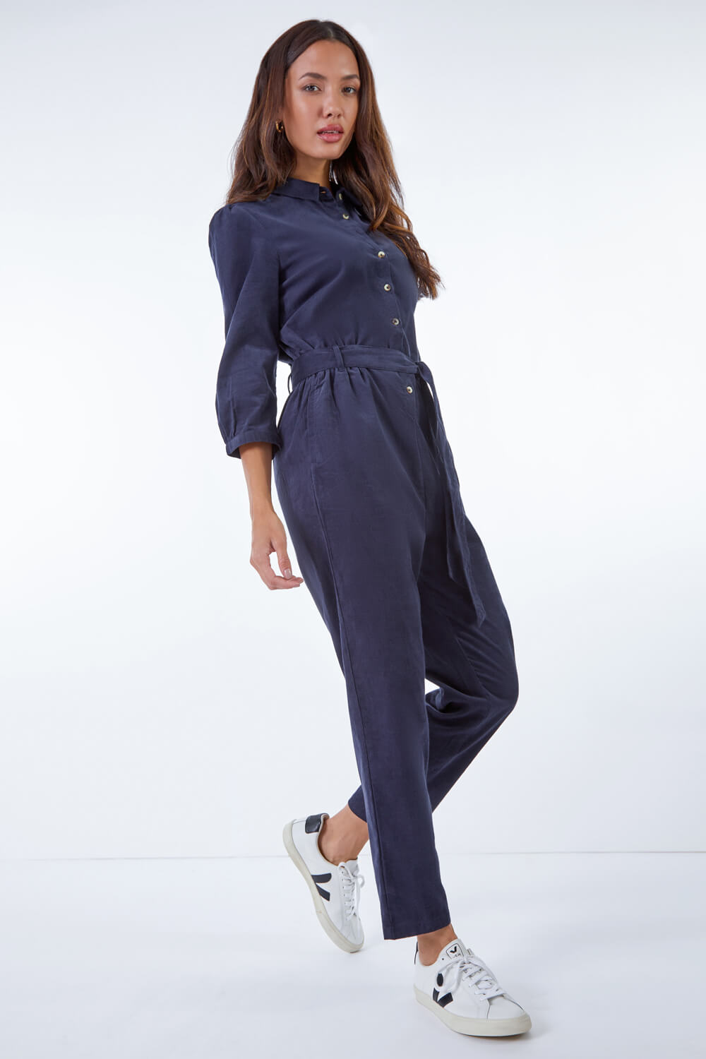 Navy  Corduroy Belted Jumpsuit, Image 4 of 5
