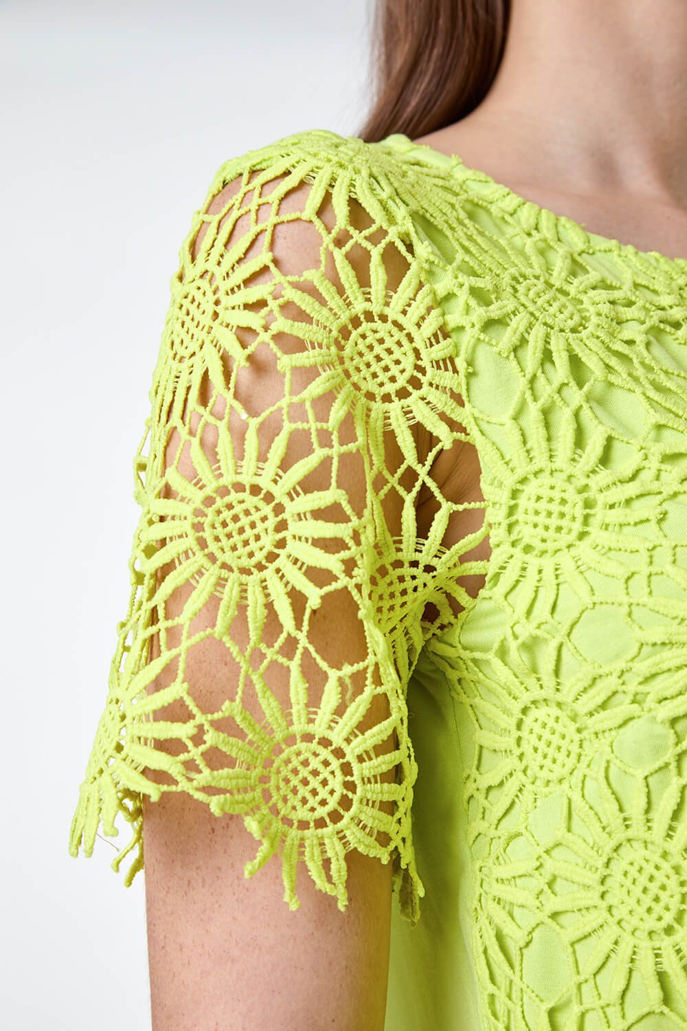 Yellow Floral Lace Stretch Jersey T-Shirt, Image 5 of 5